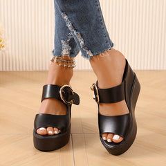 Women's Wedge Sandals Open Toe Slip On Slides Thick Sole Slippers