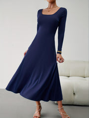 Solid Square Neck Maxi Dress Long Sleeve Women's Clothing