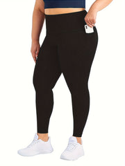3 Pack Plus Size Casual Leggings Set Women's Plus Solid Tummy Control