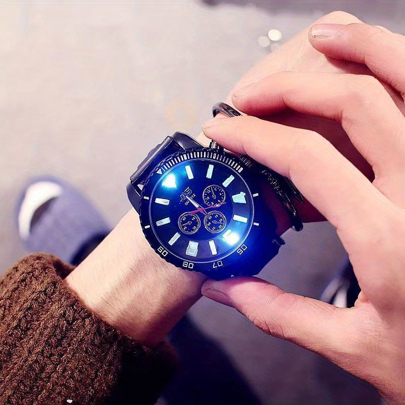 LED Glow Men's Watch Large Dial Pointer Wristwatch