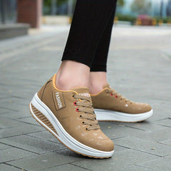 Women's Platform Rocker Shoes Lace Up Low Top Walking Sneakers