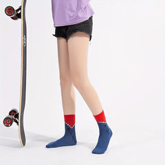 2 Pairs Shark & Crocodile Print Crew Socks Funny Cartoon Women's Stockings