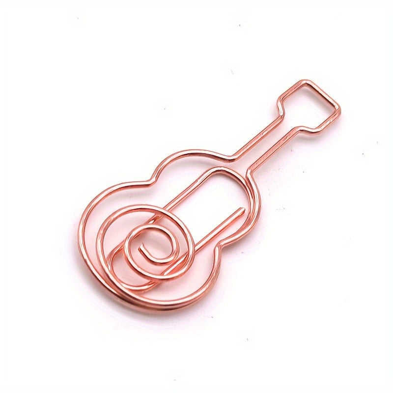 10pcs Guitar Shape Paper Clip Rose Golden Cartoon Metal Stationery Supplies