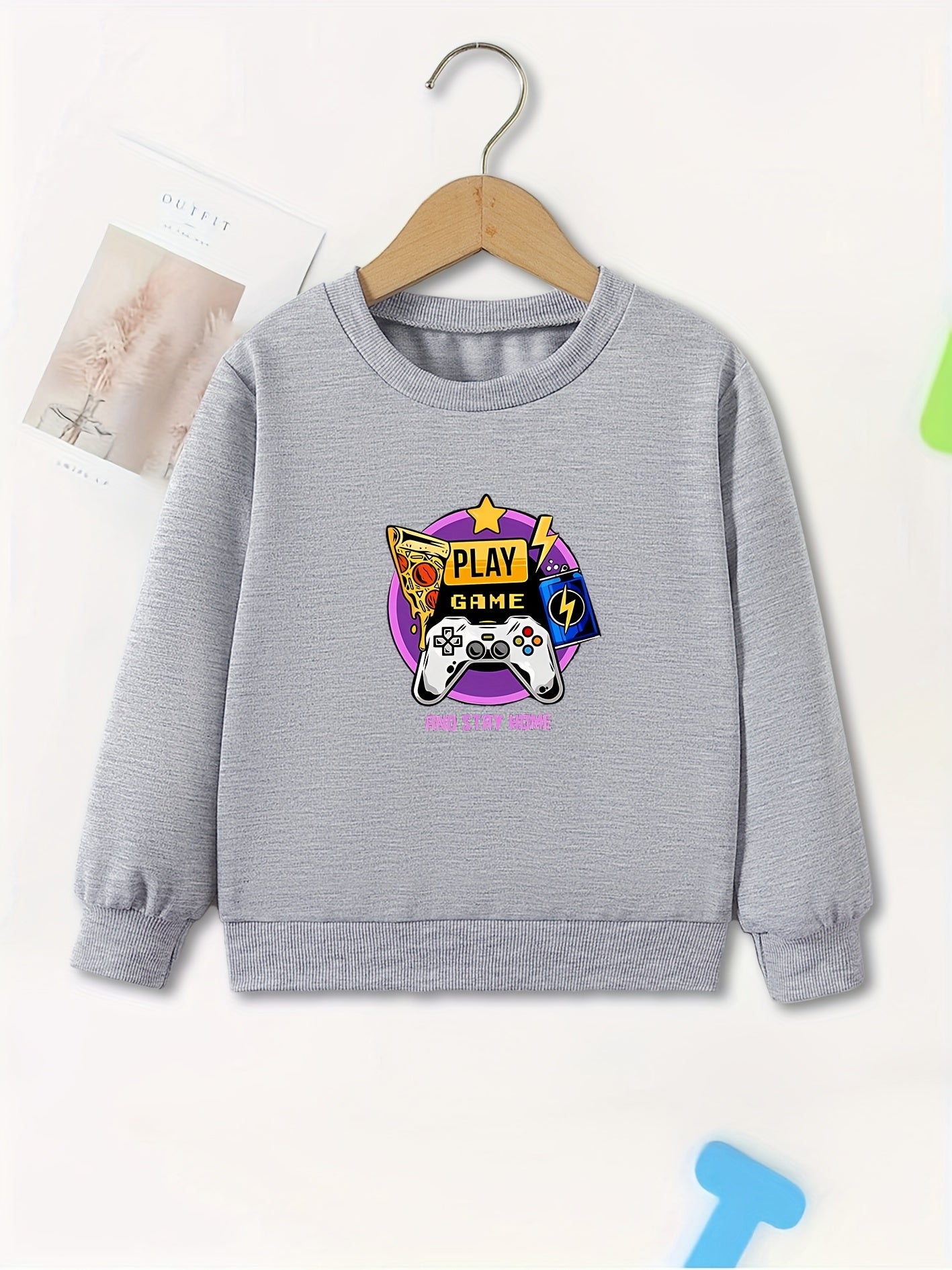 Kids Game Machine Print Sweatshirt Girls Graphic Pullover Top