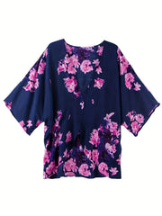 Floral Print Half Sleeve Open Front Cardigan