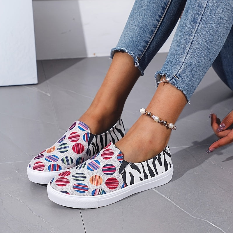 Women's Printed Round Toe Flat Loafers Slip On Canvas Shoes