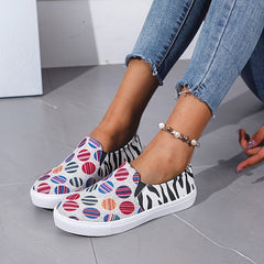 Women's Printed Round Toe Flat Loafers Slip On Canvas Shoes
