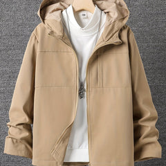 Boys Solid Hooded Warm Jacket Zip Up