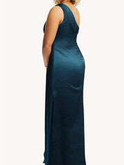 Bridesmaid Dress Solid One Shoulder Maxi Formal Dress