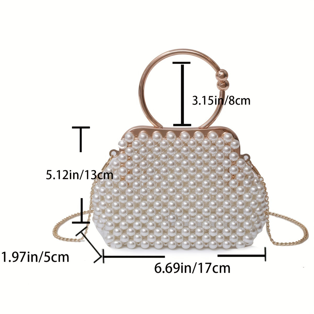 Pearl Beaded Frame Bag Formal Clutch Crossbody Handbag