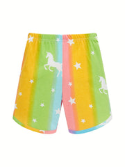 Kid's 2pcs Cotton Pajamas Short Sleeve Top & Shorts Set Stripe Unicorn