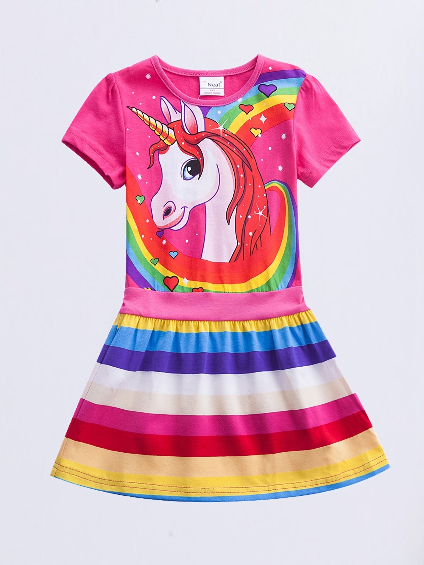 Baby Girls Unicorn Rainbow Dress Short Sleeve Cotton