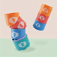 9pcs Fun Digital Stack Cup Science And Education Bath Toy
