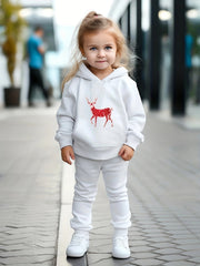 Girls Cartoon Deer Pattern Hooded Sweatshirt and Sweatpants Set