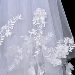 Romantic Double Layer Bridal Veil with 3D Florals and Beaded Detailing