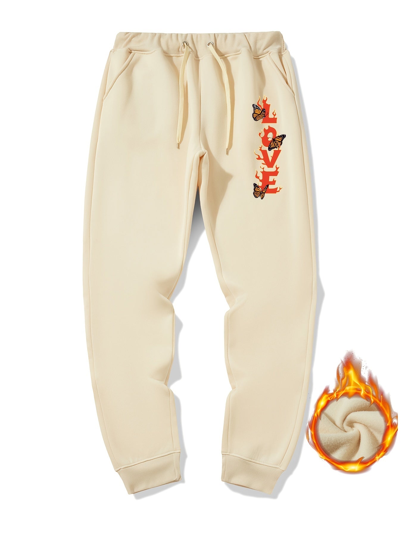 Men's Casual Fire Love Butterfly Sherpa Fleece Drawstring Sweatpants