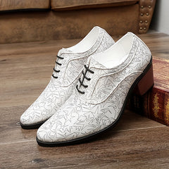 Men's Star Print Lace up Casual Shoes Rubber Sole High Heels Dress