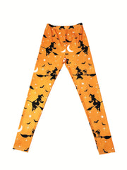 Halloween Witch Print Skinny Leggings Elastic Waist Leggings