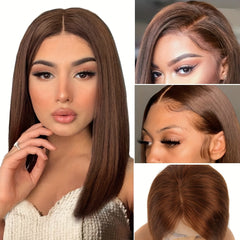 Chocolate Brown Bob 13x4 Lace Front Wigs Straight Human Hair Wigs 150 Density