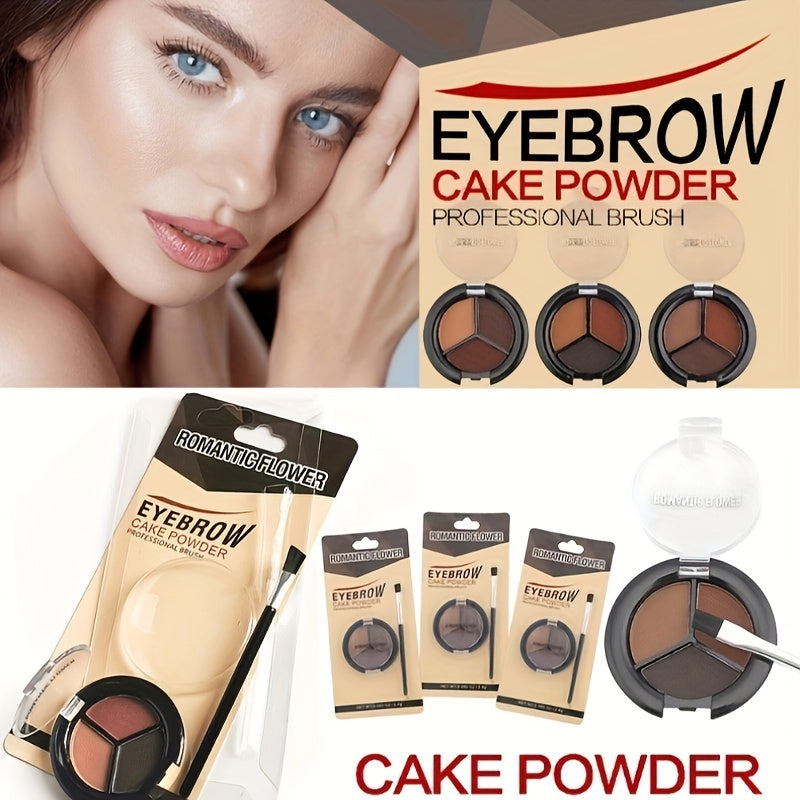 3-Color Eyebrow Powder Set with Brush - Waterproof & Long-Lasting