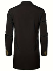 Men's Dashiki Shirt African Clothes Metallic Golden Print Long Sleeve
