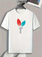 Leaf Pattern Print Men's Comfy Sports T-shirt Graphic Tee