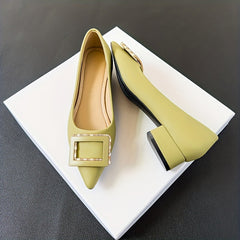 Women's Rhinestone Buckle Decor Slip On Block Heel Shoes