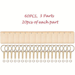 80PCS Rectangle Wood Blanks Keychain Set DIY Christmas Decor