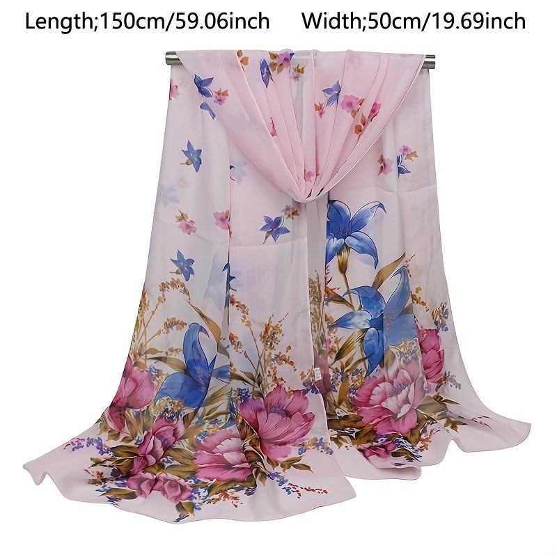 Women's Chiffon Silky Scarf Lily Lightweight Scarves Floral Print