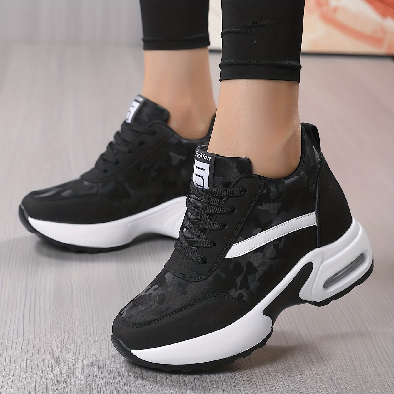 Women's Camo Walking Shoes with Hidden Heel Air Cushion Sneakers
