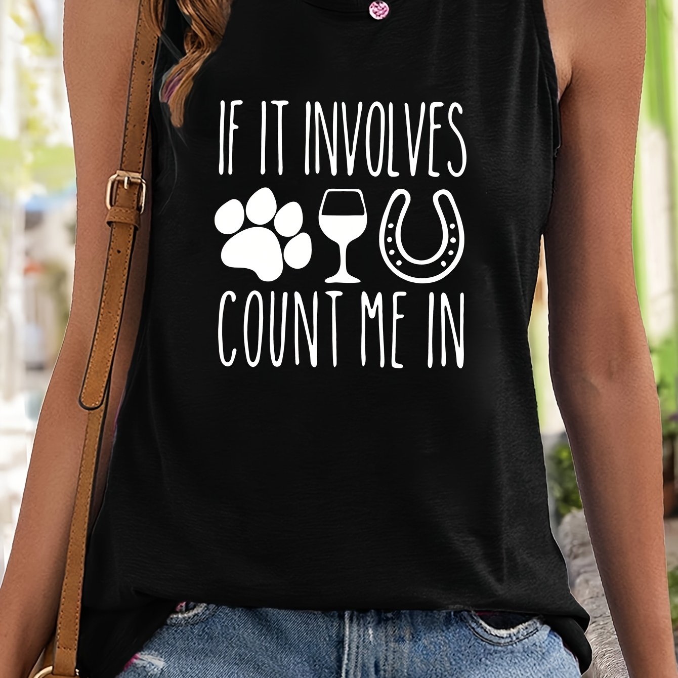 Paw & Letter Print Sleeveless Sports Vest Round Neck Casual Tops