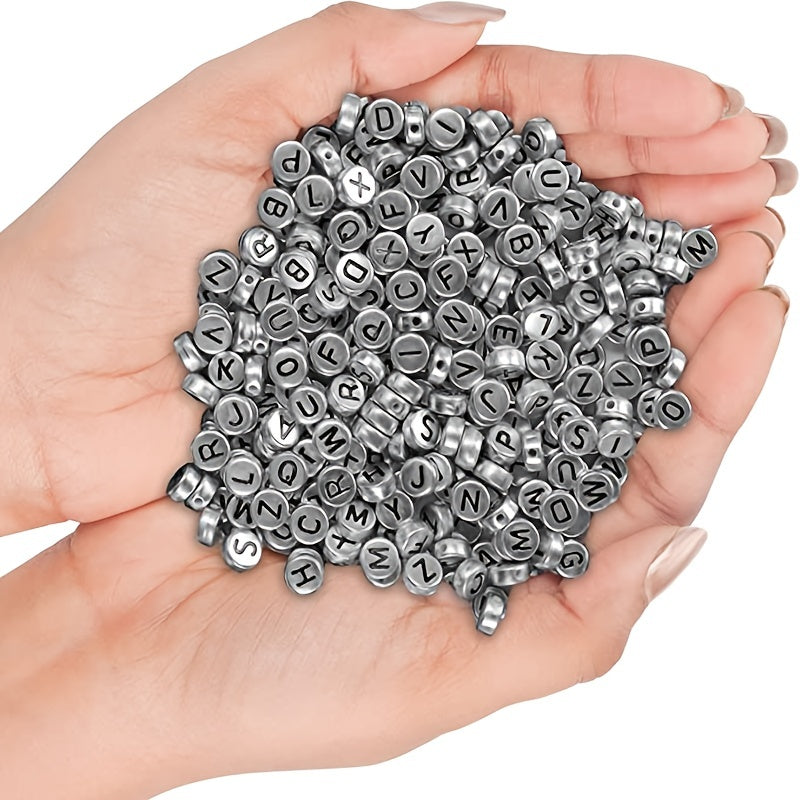 100pcs Silvery Alphabet Acrylic Beads for DIY Jewelry & Bracelet Crafting
