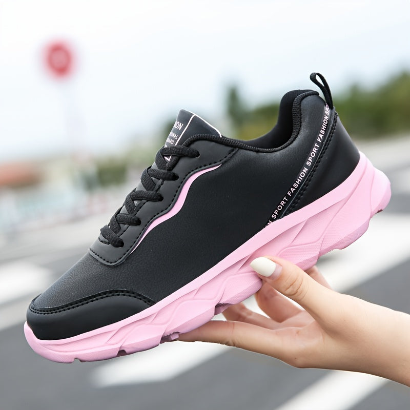 Women's Lightweight Faux Leather Sneakers Non Slip Lace Up Shoes