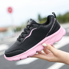 Women's Lightweight Faux Leather Sneakers Non Slip Lace Up Shoes
