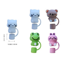Cartoon Animal Straw Tip Lids Set, Reusable Leakproof Silicone Straw Cover