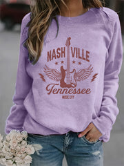 Nashville Print Sweatshirt Long Sleeve Crew Neck Casual Women's Clothing