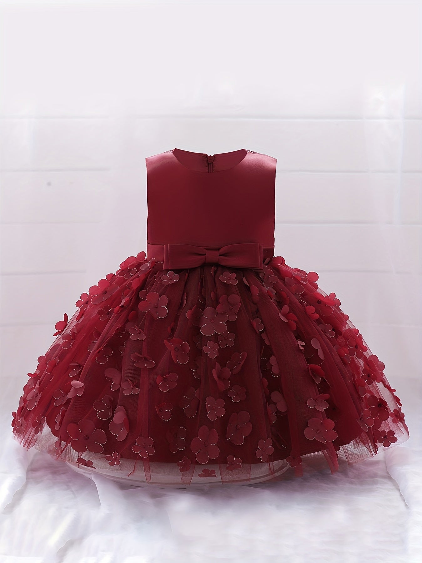 Floral Bow Belted Puffy Princess Dress
