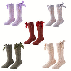 5 Pairs Cotton Bow Stockings for Baby Girls 12-36 Months