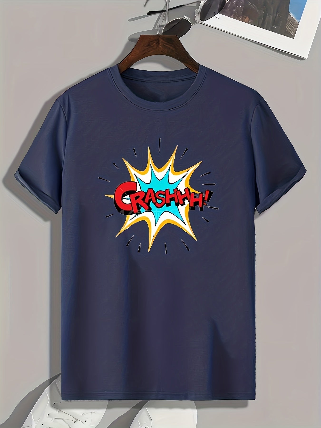 CRASH Pattern Print Men's Comfy Sports T-shirt Graphic Tee