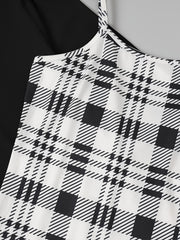 2 Piece Set Long Sleeve Top & Plaid Print Cami Dress Outfits