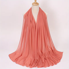 Pleated Ruffles Chiffon Hijab Solid Stitching Scarf Shawl for Women