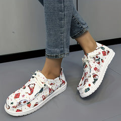 Women's Christmas Lace up Canvas Shoes Non slip Flats