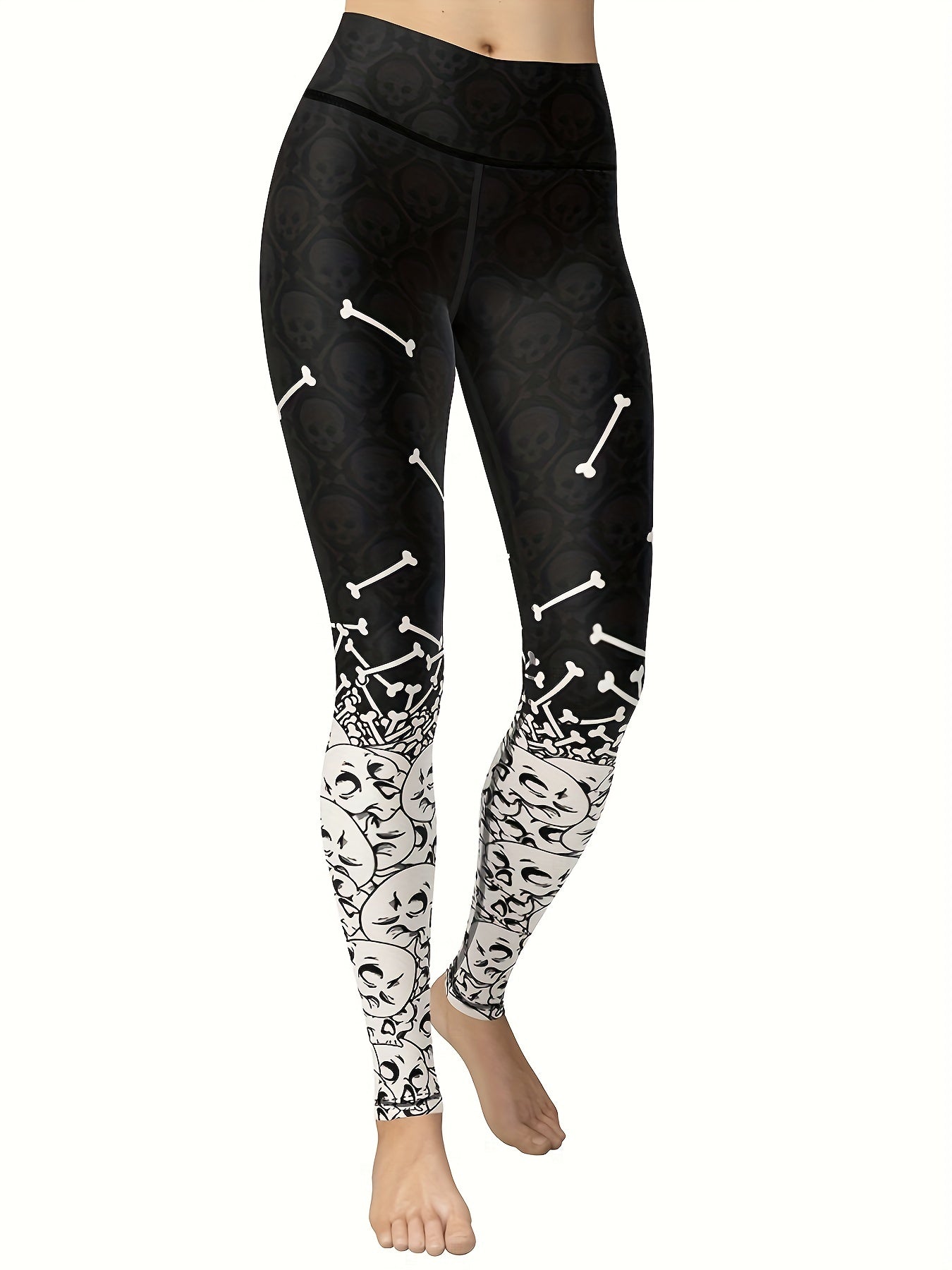 Bone Print Leggings Sports Fitness Yoga Running Trousers Women's Activewear