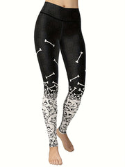 Bone Print Leggings Sports Fitness Yoga Running Trousers Women's Activewear
