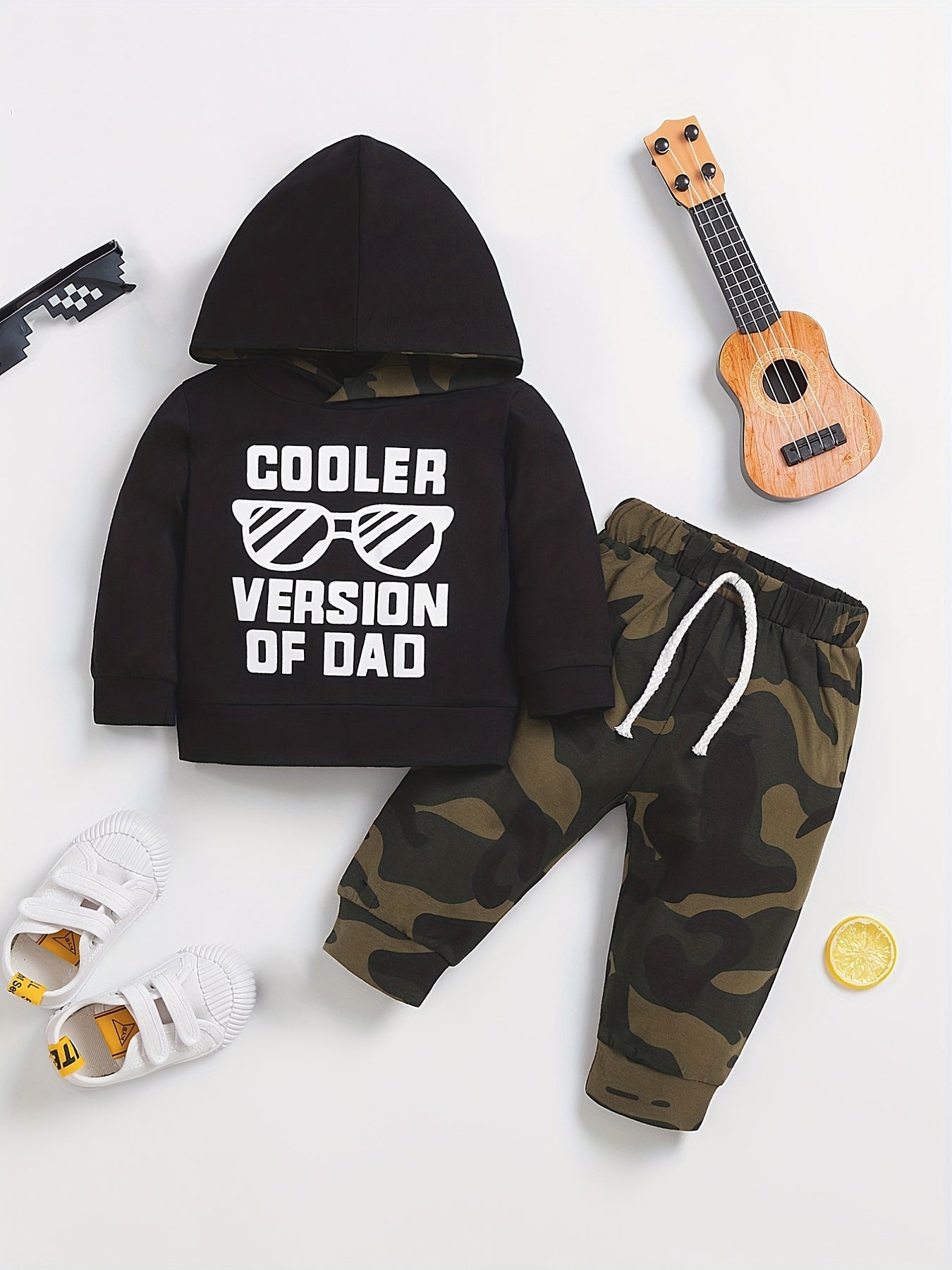 COOLER VERSION OF DAD Camo Outfit Hoodie Top & Pants 2pcs Baby Boy Clothes