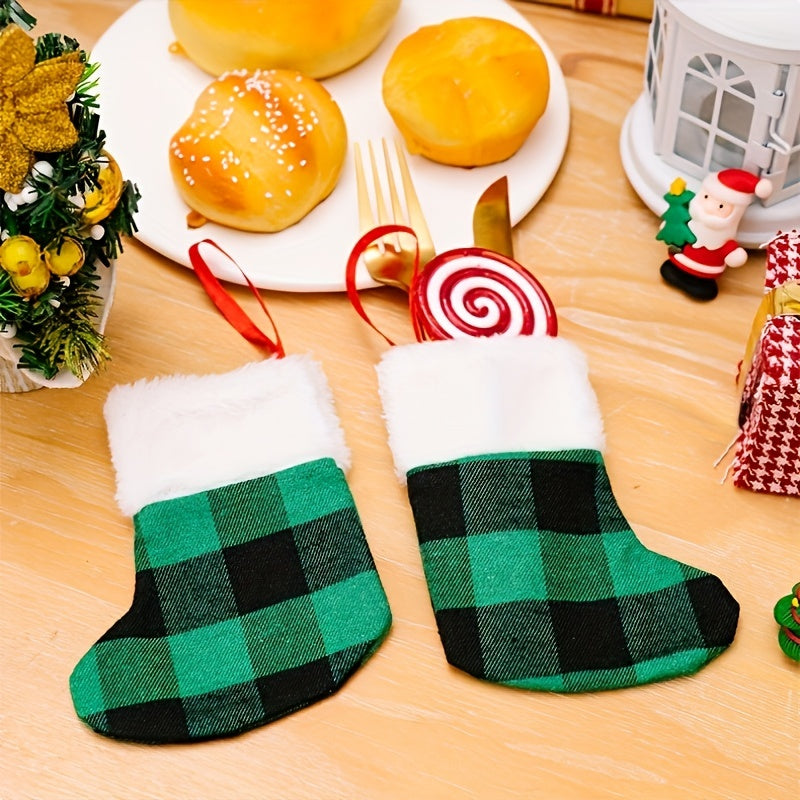 Christmas Stocking Gift Bag Plaid Christmas Tree Ornament Set