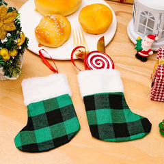 Christmas Stocking Gift Bag Plaid Christmas Tree Ornament Set