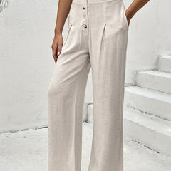 Solid Wide Leg Pants Casual Pocket Pleated Pants Women's Clothing