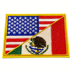 USA & Mexico Flag Patch Embroidered Applique Iron On Sew On Emblem