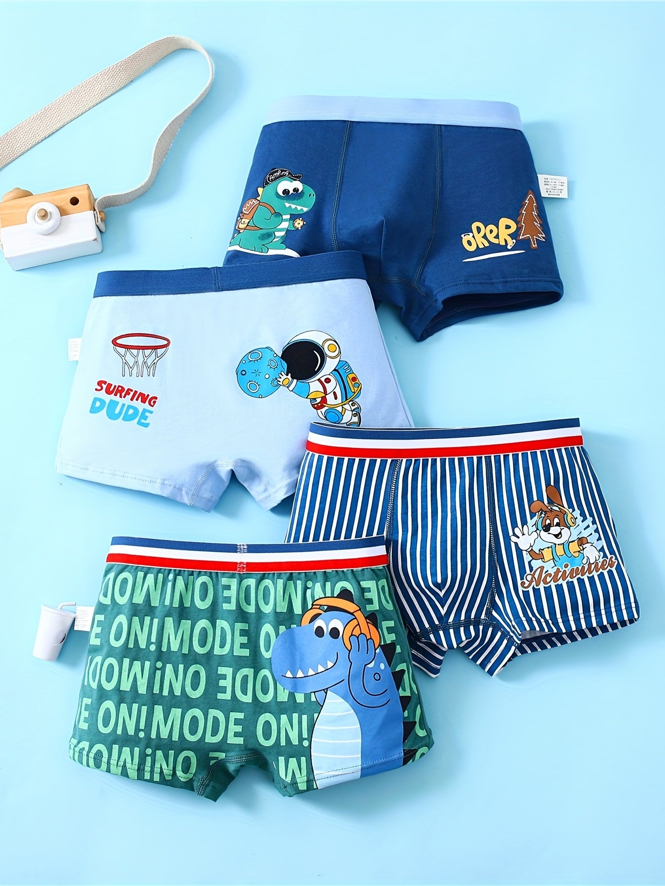 4pcs Boys Boxer Briefs 95 Cotton Striped Cartoon Print Elastic Waist